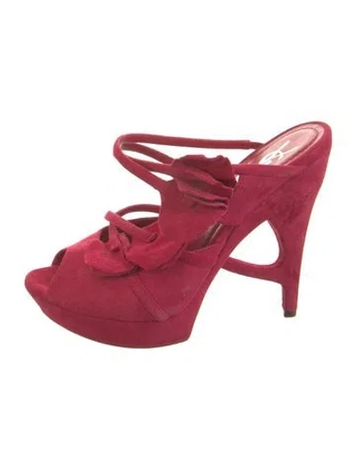 Pre-owned Saint Laurent Suede Mules In Red