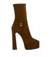 Saint Laurent Nico 155 Suede Platform Ankle Boots In Brown