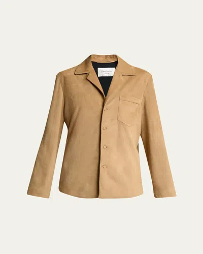 Saint Laurent Suede Pajama Shirt Jacket In Neutral