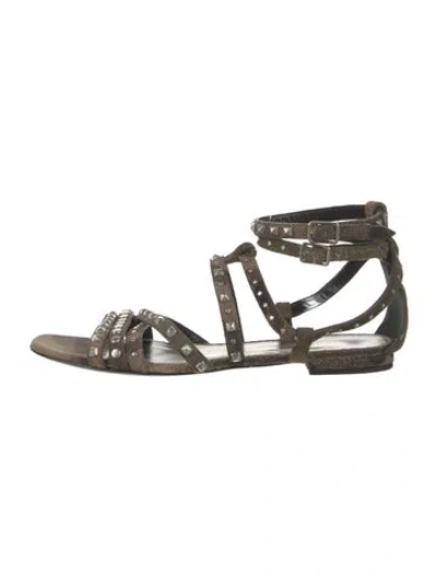 Pre-owned Saint Laurent Suede Patterned Flats In Green