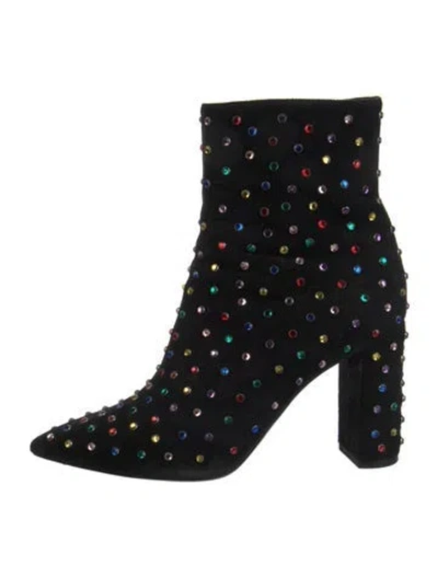 Pre-owned Saint Laurent Suede Patterned Lace-up Boots In Black