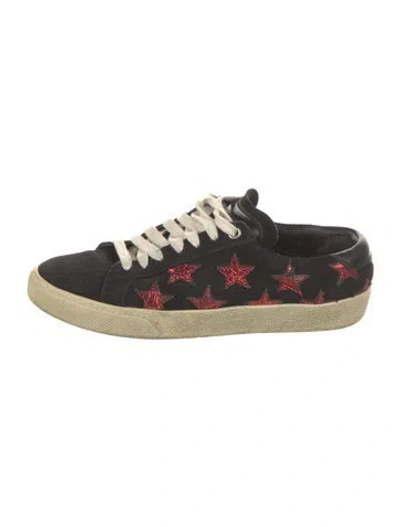 Pre-owned Saint Laurent Suede Patterned Sneakers In Black