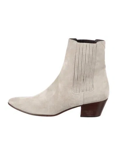 Pre-owned Saint Laurent Suede Pleated Accents Sock Boots In White