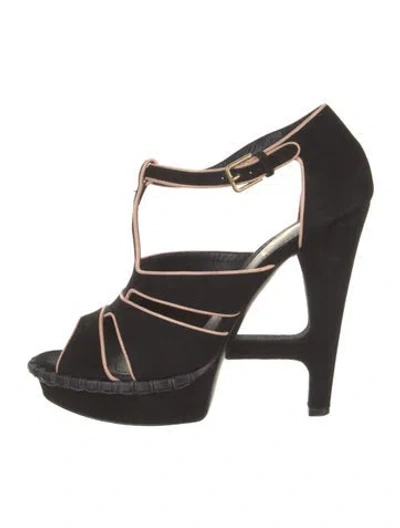 Pre-owned Saint Laurent Suede Printed Gladiator Sandals In Black