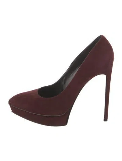 Pre-owned Saint Laurent Suede Pumps In Burgundy