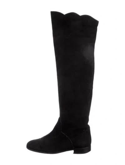 Pre-owned Saint Laurent Suede Riding Boots In Black