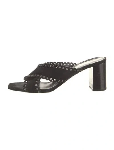 Pre-owned Saint Laurent Suede Scalloped Accent Slides In Black