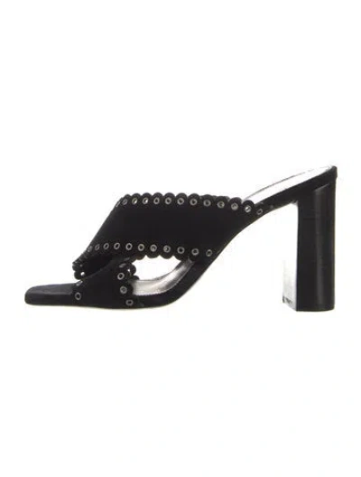 Pre-owned Saint Laurent Suede Scalloped Accent Slides In Black
