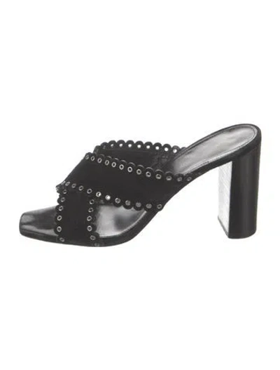 Pre-owned Saint Laurent Suede Scalloped Accent Slides In Black