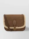 Saint Laurent Suede Shearling Trim Crossbody In Brown