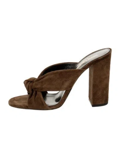 Pre-owned Saint Laurent Suede Slides In Brown
