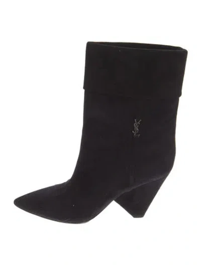 Pre-owned Saint Laurent Suede Slouch Boots In Black