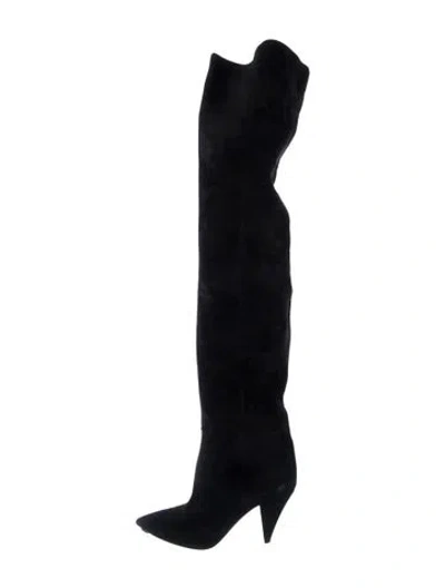 Pre-owned Saint Laurent Suede Slouch Boots In Black