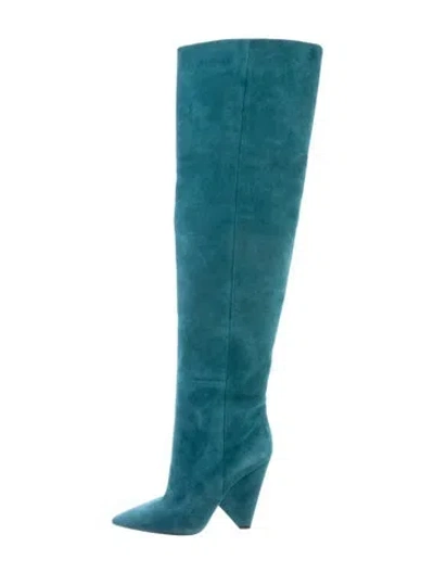 Pre-owned Saint Laurent Suede Slouch Boots In Blue
