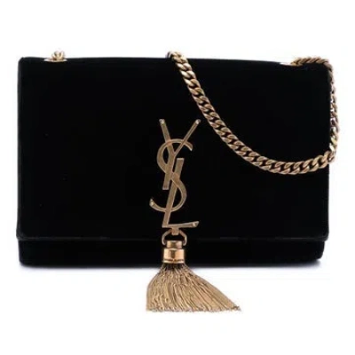Pre-owned Saint Laurent Suede Small Suede Monogram Kate Tassel Crossbody In Black