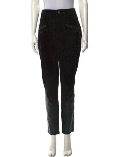 Pre-owned Saint Laurent Suede Straight Leg Pants In Black