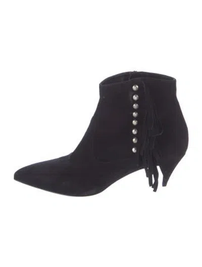 Pre-owned Saint Laurent Suede Studded Accents Boots In Black