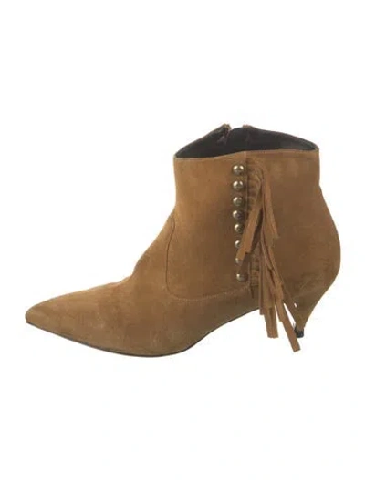 Pre-owned Saint Laurent Suede Studded Accents Boots In Brown