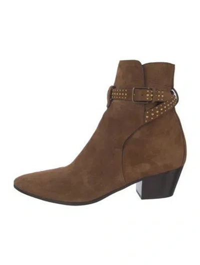 Pre-owned Saint Laurent Suede Studded Accents Boots In Brown