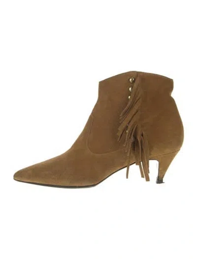 Pre-owned Saint Laurent Suede Studded Accents Boots In Neutral