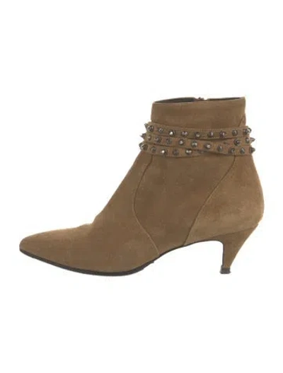 Pre-owned Saint Laurent Suede Studded Accents Boots In Neutrals