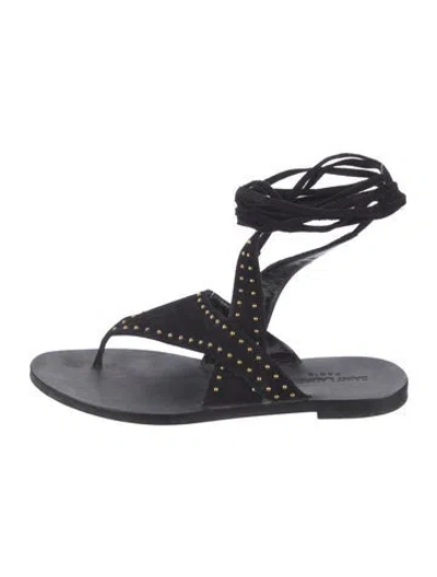 Pre-owned Saint Laurent Suede Studded Accents Gladiator Sandals In Black