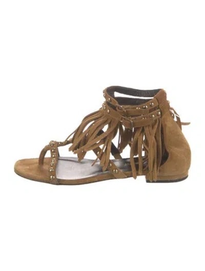 Pre-owned Saint Laurent Suede Studded Accents Gladiator Sandals In Brown