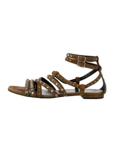 Pre-owned Saint Laurent Suede Studded Accents Gladiator Sandals In Brown