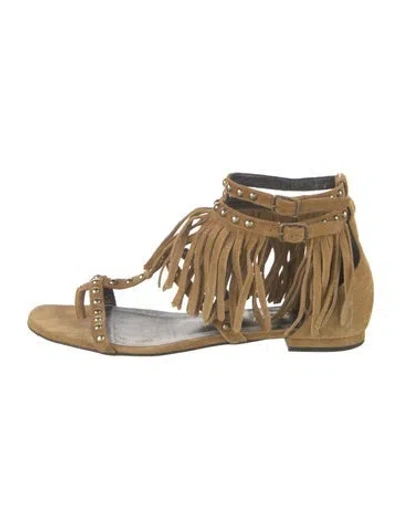 Pre-owned Saint Laurent Suede Studded Accents Gladiator Sandals In Brown