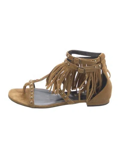 Pre-owned Saint Laurent Suede Studded Accents Gladiator Sandals In Brown/neutrals
