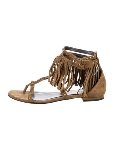 Pre-owned Saint Laurent Suede Studded Accents Gladiator Sandals In Neutrals