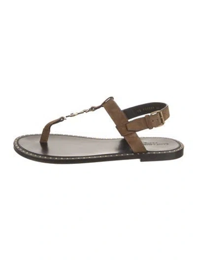 Pre-owned Saint Laurent Suede Studded Accents Sandals In Grey