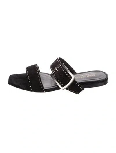 Pre-owned Saint Laurent Suede Studded Accents Slides In Black