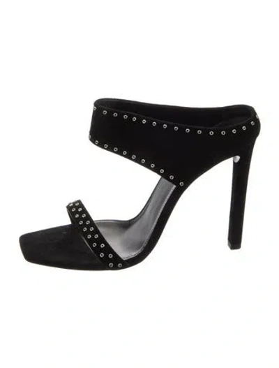 Pre-owned Saint Laurent Suede Studded Accents Slides In Black
