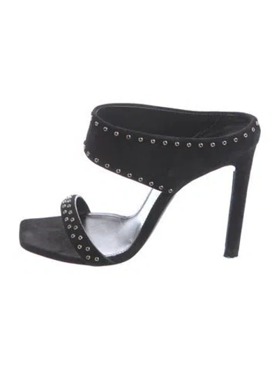 Pre-owned Saint Laurent Suede Studded Accents Slides In Black