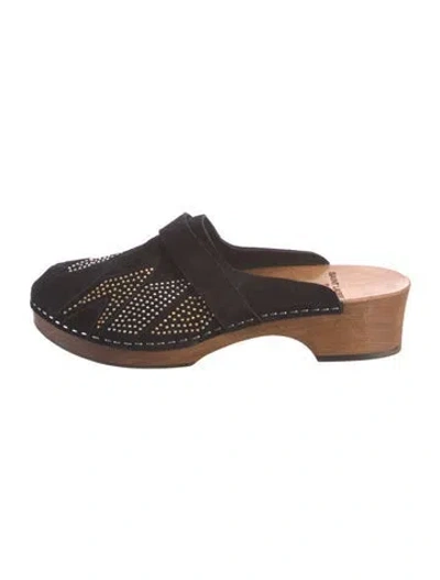 Pre-owned Saint Laurent Suede Studded Accents Slides In Black