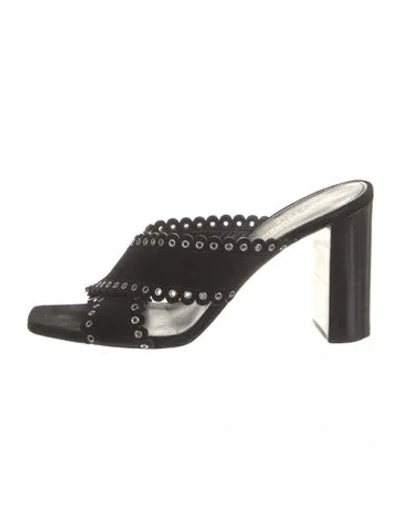 Pre-owned Saint Laurent Suede Studded Accents Slides In Multi