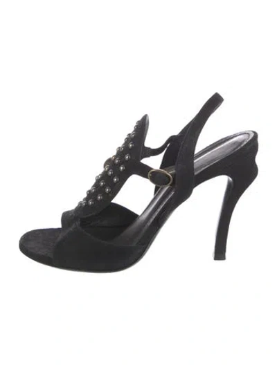 Pre-owned Saint Laurent Suede Studded Accents Slingback Sandals In Black