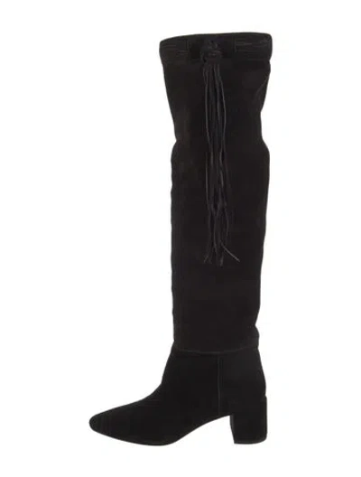 Pre-owned Saint Laurent Suede Tassel Accents Boots In Black
