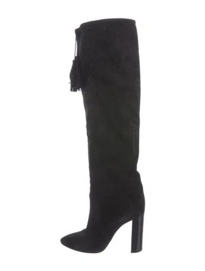 Pre-owned Saint Laurent Suede Tassel Accents Boots In Black