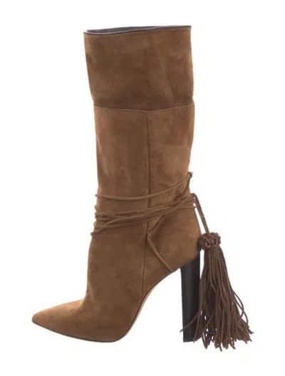 Pre-owned Saint Laurent Suede Tassel Accents Boots In Brown