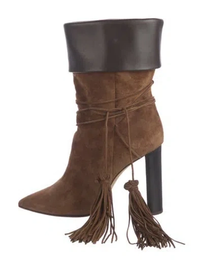 Pre-owned Saint Laurent Suede Tassel Accents Boots In Brown