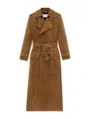 Saint Laurent Double Breasted Belted Trench Coat In Brown
