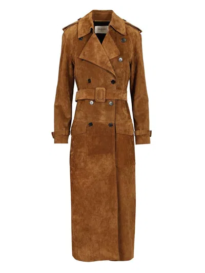 Saint Laurent Suede Trench Coat Coats Brown