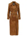 Saint Laurent Suede Trench Coat Coats Brown In Brown