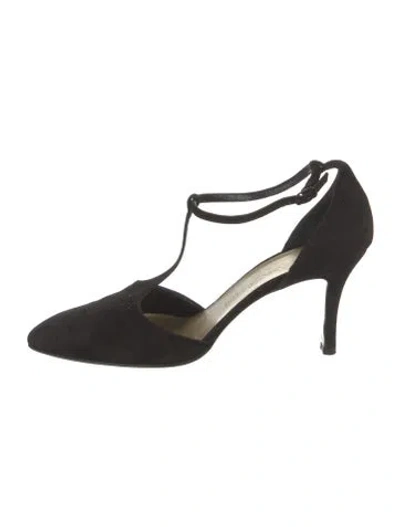 Pre-owned Saint Laurent Suede T-strap Pumps In Black