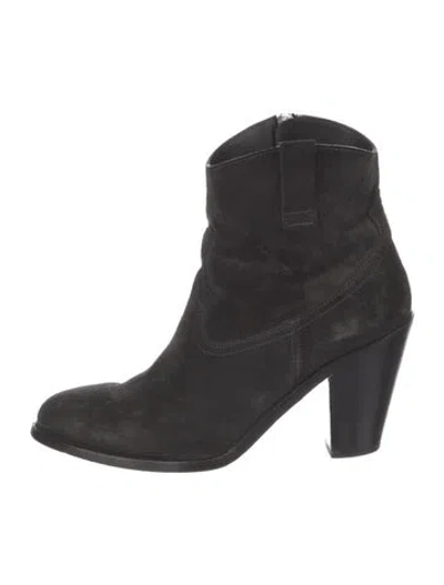 Pre-owned Saint Laurent Suede Western Boots In Black