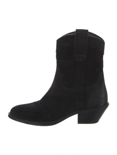Pre-owned Saint Laurent Suede Western Boots In Black