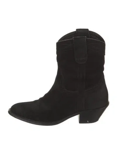 Pre-owned Saint Laurent Suede Western Boots In Black