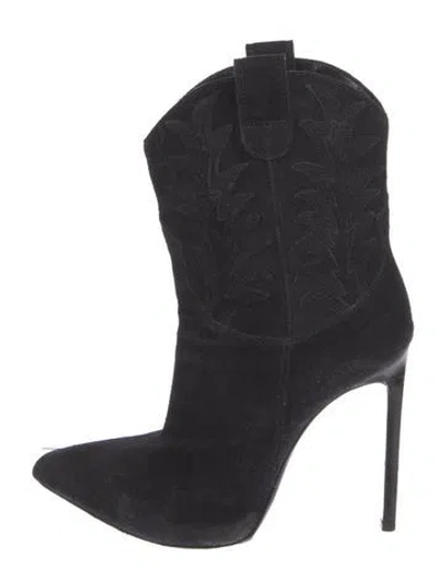 Pre-owned Saint Laurent Suede Western Boots In Black